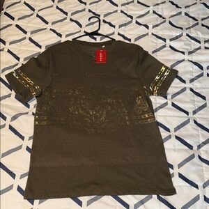 Men's Guess Olive Green T-Shirt with Gold Accents